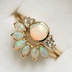 14kt Gold Opal Caribbean Sunrise Ring Sunrise Ring, Natural Opal Ring, Engagement Ring White Gold, Ring Ideas, Deco Floral, Opal Jewelry, Gold Engagement Rings, Unique Engagement Rings, 14kt Gold