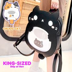 The Black Cat and Calico v1.0 cat ita bags are currently sold out. However, we are excited to announce that we have successfully funded the Kickstarter campaign for the Cat Ita Bag v1.35 and v1.5! v1.5 cat ita bag is 150% size of v1 cat ita bag. you can wear the ITA BAG v1.5 as a BACKPACK. Straps can be adjusted up to 110cm/63cm. Different between v1 and v1.5 -Added a handle on the top of the bag.  -Added strap for suitcase at the back. -Added a tail pocket. -Removed the back zip pocket and the Purse Inspiration, Ita Bags, Kawaii Drawing, Ita Bag, Cat Enamel Pin, Design Bags, Pu Bag, Kickstarter Campaign, Free Cats