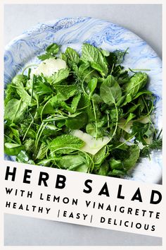 herb salad with lemon vinaigrette and healthy easy delicious dressing on a plate