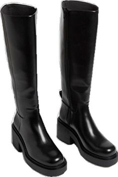 Chunky heeled black faux leather knee-high boots - Black - Monki WW Trendy Block Heel Knee-high Boots For Work, Trendy Knee-high Boots For Work, Edgy Knee-high Heeled Boots For Work, Trendy Black Knee-high Boots With Block Heel, Edgy Fall Knee-high Boots With Block Heel, Edgy Knee-high Boots With Block Heel For Fall, Winter Chelsea Boots, Chunky Heeled Boots, French Wardrobe