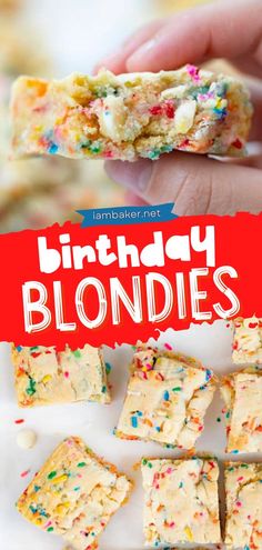 birthday blondies with sprinkles and white frosting