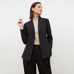 This tailored blazer is made from a machine-washable, wrinkle-resistant fabric that looks perfectly polished but is so comfortable, you might be tempted to nap. Its single-button closure creates an hourglass silhouette, and zippered pockets offer just the place to store your essentials. For easy storage, it folds up in Travel Blazer, Business Professional Outfits, Women Blazers, Hourglass Silhouette, Virtual Fashion, Team Wear, Tailored Blazer, Work Jackets, Professional Outfits