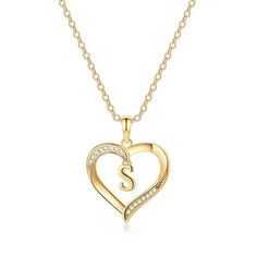 PRICES MAY VARY. SIZE：Our heart initial necklace length is 18"+2” with extension tail chain. S Pendant Letter Gold, Letter Pendent, Z Initial, Heart Initial Necklace, Gold Letter Pendants, Initial Heart Necklace, Feminine Necklace, Alphabet Necklace, Necklaces Pendant