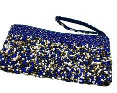 Beaded Wristlet Purse Purple Formal Party Satin Lined White Gold Purple Beads Blue Beaded Evening Bag, Purple Embellished Evening Bag, Purple Beaded Evening Bag, Blue Beaded Clutch Evening Bag, Rectangular Blue Beaded Clutch, Formal Parties, Wristlet Purse, Formal Party, Vintage China