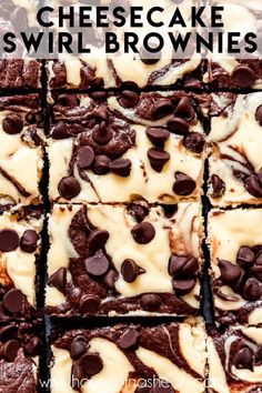 chocolate cheesecake swirl brownies cut into squares and stacked on top of each other