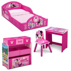 minnie mouse bedroom furniture set with desk, chair and storage bin for children's toys