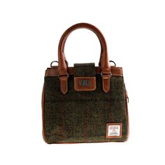 Model: 4536T_L_DARK GREEN CHECK / TAN Classic Green Bags For Work, Fall Bags With Leather Trim, Business Bags With Leather Trim For Fall, Fall Business Bags With Leather Trim, Fall Business Bag With Leather Trim, Green Satchel Bag With Leather Trim, Green Satchel Bag For Work, Classic Green Shoulder Bag For Work, Fall Tweed Shoulder Bag