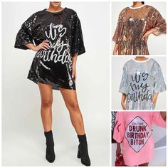 Sequin LONG SLEEVE TOPS /Dress Short Sleeve Graphic Print Party Dress, Short Sleeve Graphic Print Dress For Party, Sequin Short Sleeve Dress For Birthday, Spring Party Dress With Crew Neck, Spring Party Oversized Dress, Casual Short Sleeve Birthday Dress, Casual Short Sleeve Dress For Birthday, Oversized Casual Party Top, Oversized Casual Top For Parties