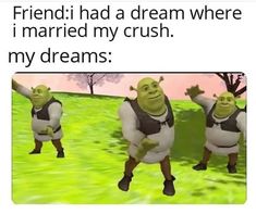 two cartoon characters with caption that reads, friend i had a dream where i married my crush my dreams