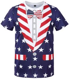 PRICES MAY VARY. Mens American flag shirt is made of soft and stretchy material. Skin-friendly and will not fade Easy patriotic t shirts for men. Vivid colors and realistic 3D printed, shake off the cumbersome Uncle Sam costume Classic star and striped T-shirt. Used in Memorial Day, Flag Day, Independence Day and Halloween and so on Good choice to birthday, bachelor party, celebration, theme party, wedding and other causal or formal occasion Perfect match with jeans for a festive look. Men's 4th Patriotic T Shirts, Uncle Sam Costume, Holiday Club, Patriotic Outfit, Day Outfits, American Flag Shirt, T Shirt Costumes, Patriotic Shirts, 3d T Shirts