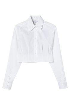 Cropped Supima¬© cotton shirt with multiple fitted waist-darts. Yoke, two-button cuffs and pointed collar. Cropped White Shirt, Crop Dress, Cropped Shirt, Fashion Design Clothes, Supima Cotton, White Shirts, Crop Shirt, Event Dresses, Dance Outfits