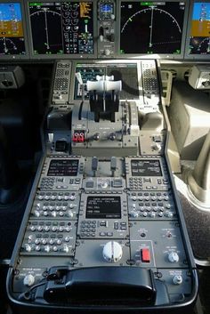 the control panel in an airplane cockpit