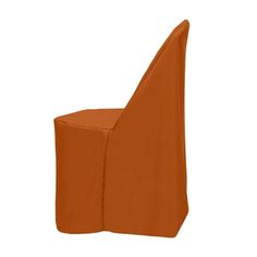 an orange chair covered in a cover on a white background with no people around it