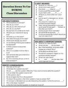 a question sheet with the text questions to use during class discussion