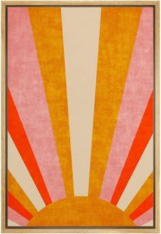 an orange and pink painting with sun rays