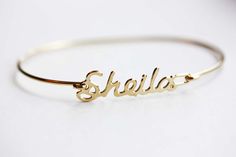 Vintage Name Bracelet  Sheila by diamentdesigns on Etsy, $12.00 Gold Metal Birthday Bracelets, Gold Metal Bracelets For Birthday, Gold Bracelets For Birthday, Vintage Personalized Gold Charm Bracelet, Personalized Vintage Gold Charm Bracelet, Nickel-free Vintage Bracelets As Gifts, Vintage Nickel-free Bracelets As Gift, Nickel-free Vintage Bangle As A Gift, Adjustable Vintage Jubilee Charm Bracelet