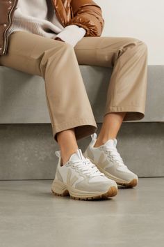 White Venturi suede and leather-trimmed Alveomesh sneakers | VEJA | NET-A-PORTER Veja Venturi, Stylish Sneakers Women, Zapatillas Veja, Sneaker Outfits Women, Veja Shoes, Beige Sneakers, Veja Sneakers, Brown Sneakers, Sneakers Outfit