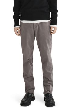 Gray Slim Fit Cotton Pants, Business Casual Cotton Chinos With Five Pockets, Slim Fit Cotton Chinos With 5-inch Inseam, Stretch Cotton Straight Chinos, Fall Cotton Chinos With Straight Hem, Gray Cotton Tapered Leg Chinos, Cotton Chinos With Five Pockets In Straight Fit, Fall Cotton Slim Fit Chinos, Fall Cotton Chinos For Business Casual