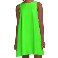 Loose-fit, mid-length sleeveless dress with silky handfeel. Printed on both sides. Machine washable. Size range XS-2XL. Plain Neon Green. Available on various products including pillows, masks, leggings, clothing and more. Green Solid Color, Hot Green, Color Of The Day, Green Outfit, Woven Dress, Dress For Sale, New Classic, Neon Green, Dress Fabric