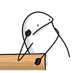 a stick figure leans over a piece of wood