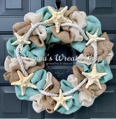 a wreath with starfishs and burlocks on it