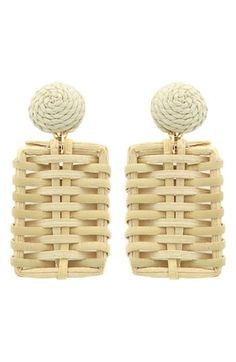 Geometric wicker drops sway in the breeze on resort-ready rattan earrings that are perfect for sunny days. 2" drop; 1" width Stainless steel post back Rattan/14k-gold plate Imported Rattan Earrings, Fragrance Cologne, Hairstyling Products, Rectangle Earrings, Rollerball Perfume, Steel Post, Makeup Gift, Beauty Sale, Fashion Jewelry Earrings