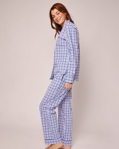 This pajama set is classic and never goes out of style. Gingham print dating back to the 17th century is a staple. This classic pajama set is accented with white piping and finished with pearl buttons. The fabric is made from 100% of the finest quality cotton. It is yarn-dyed to prevent fade and brushed for added softness making the sleepwear feel absolutely luxurious, getting cozier after each wash. You will be tucked in luxury and off to dreamland. Bonne nuit. Blue Classic Sleepwear For Pajama Party, Classic Blue Sleepwear For Pajama Party, Classic Blue Sleepwear For Bedtime, Classic Sleepwear For Pajama Party In Spring, Classic Pajamas, Loungewear Dresses, French Stripes, New Fathers, Blue Gingham