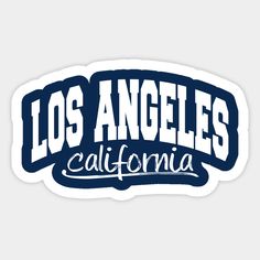 the los angeles california sticker is shown in blue and white, with an oval shape