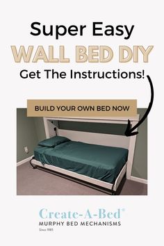 Image is of a twin-size wall bed that's pulled out from the wall. Wall Bed Diy, Murphy Bed Mechanism, Bed Mechanism, Fold Down Beds, Best Murphy Bed, Beds For Small Spaces