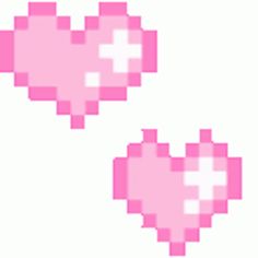 two pixel hearts with cross on them are shown in pink and white, against a white background