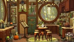 Hobbit Kitchen, Witch House Interior, Witches House, Witch Room, Magic House, Sims 4 House Plans, Sims 4 House Building