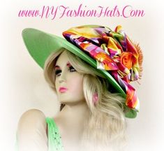 "Beautiful, Lime Green, Kentucky Derby, Special Occasion Hat, For Vogue, Contemporary Ladies.  This Fashion Hat, Is Suited For Horse Racing, Carriage Driving Competitions, Weddings, Church, Formals, And Special Occasion.  B www.NYFashionHats.Com Crown Measures 22.5\" - Wide Brim Measures 5\" All Sales Are Final.NYFashionHats Haute Couture Millinery Headwear For Women https://nyfashionhats.etsy.com" Ladies Wedding Hats, Special Occasion Hats, Mother Of The Bride Hats, Church Lady Hats, Ladies Dress Hats, Dressy Hats, Royal Ascot Hats, Occasion Hats, Bridal Fascinator