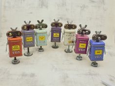 Tiny Tea Bots Made From Tiny Tea Tins Junk Robot Tea Lovers Gift - Etsy Junk Robot, Junk Metal Art, Robot Gift, Recycled Robot, Assemblage Art Dolls, Copper Mugs, Spice Tea, Nuts And Washers, Tea Lovers Gift