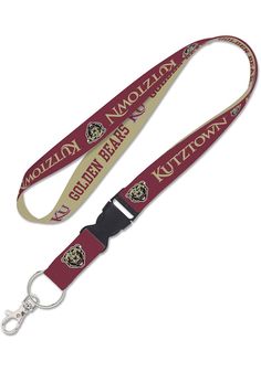 a lanyard strap with the words golden bears in gold and maroon on it,