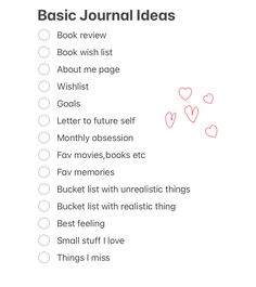 a list with the words basic journal ideas