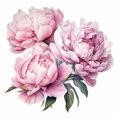 three pink peonies on a white background