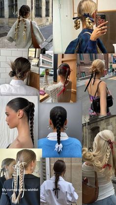 Sleek Braided Ponytail, Tutorial Ideas, Bow Hairstyle, Trendy Hairstyle, Ribbon Hairstyle, Hairstyle Tutorial, Slicked Back Hair, Hair Stylies, Slick Hairstyles