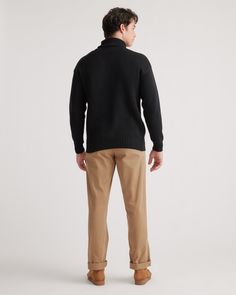 Meet your transitional wardrobe hero. As the temperature starts to drop, layer up with this timeless turtleneck sweater. Made from 100% organic cotton, it's soft on your skin and timeless by design. With a classic ribbed design and contrast trim, it pairs equally well with jeans and dressier trousers.  | Quince | Men's Turtleneck Sweater in Black, Size Medium, Organic Cotton Classic Cotton Turtleneck For Winter, Casual Cotton Turtleneck For Layering, Cotton Turtleneck With Funnel Neck For Layering, Winter Cotton Turtleneck For Layering, Cotton Funnel Neck Turtleneck For Layering, Cotton Turtleneck For Layering In Winter, Winter Layering Cotton Turtleneck, Cotton Turtleneck For Fall Layering, Cotton Turtleneck With Ribbed Cuffs For Fall