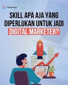 a man sitting at a desk in front of a laptop computer with the words skill apa yang diperlukan untuk jadi digital market?