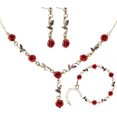 PRICES MAY VARY. 【Rose Flower Jewelry Set】You will receive a set of rose jewelry, including 1 red rose pendant necklace, 1 pair of dangling red rose earrings, and 1 rose flower bracelet, You can Wear it Alone Or Combined, Both Way Can Make You Looks More Charming And Attractive. 【Premium Material】our red rose jewelry set is made of high-quality alloy, They Are Made Of 18, With Our Exclusive Design And Handmade Is Not Easy To Peel Off Or Fade, is comfortable to wear, and will bring you a good wea Red Rose Jewelry, Fake Lip Ring, Rose Accessories, Fake Nose Rings, Bracelet Flower, Red Rose Flower, 1 Rose, Red Necklace, Rose Pendant