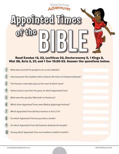 an activity sheet for children to learn the bible with answers and activities on it, including questions