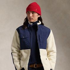 This fleece jacket features a contrasting woven overlay and wind-blocking properties for added protection. Wind Blocking, Wide Leg Jeans Cropped, Chelsea Boots Mens, Mens Bucket Hats, Chelsea Boots Men, Letterman Jacket, Sports Wear, Jacket For Men, Field Jacket