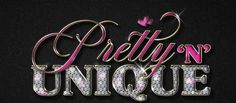 the words pretty n unique are displayed on a black background with pink and silver accents