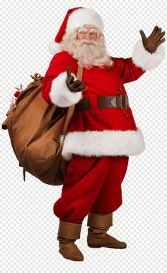 a santa clause is waving and holding a bag