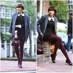 Burgundy Tights Outfit, British Street Fashion, Burgundy Tights, Uni Fashion, Brown Tights, Preppy Women, Dramatic Classic, Style Lookbook, Mum Fashion