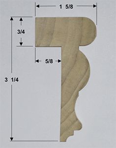 an unfinished wood corbge is shown with measurements for the top and bottom part