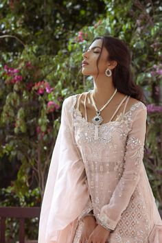 Long Kameez, Ruffle Lehenga, Net Shirt, Shirt With Embroidery, Pink Carnations, Couture Embroidery, Pakistani Bridal Wear, Net Dupatta, Pakistani Bridal