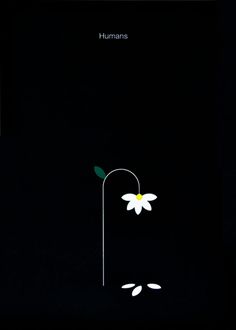 a black background with white flowers and the words humans written on it in green letters