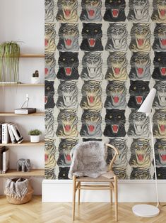 an animal themed wallpaper with cats and tigers