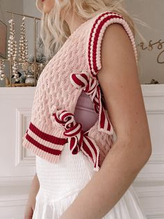 Pink Switching Sides Sweater Vest Top | Sassy Shortcake Boutique | sassyshortcake.com Ribbon Sweater, Sassy Shortcake, Surface Pattern Design Inspiration, Pull Rose, Tie Sweater, Pattern Design Inspiration, Crochet Cable, Dream Outfits, Fall 24